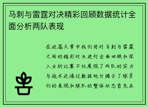 马刺与雷霆对决精彩回顾数据统计全面分析两队表现